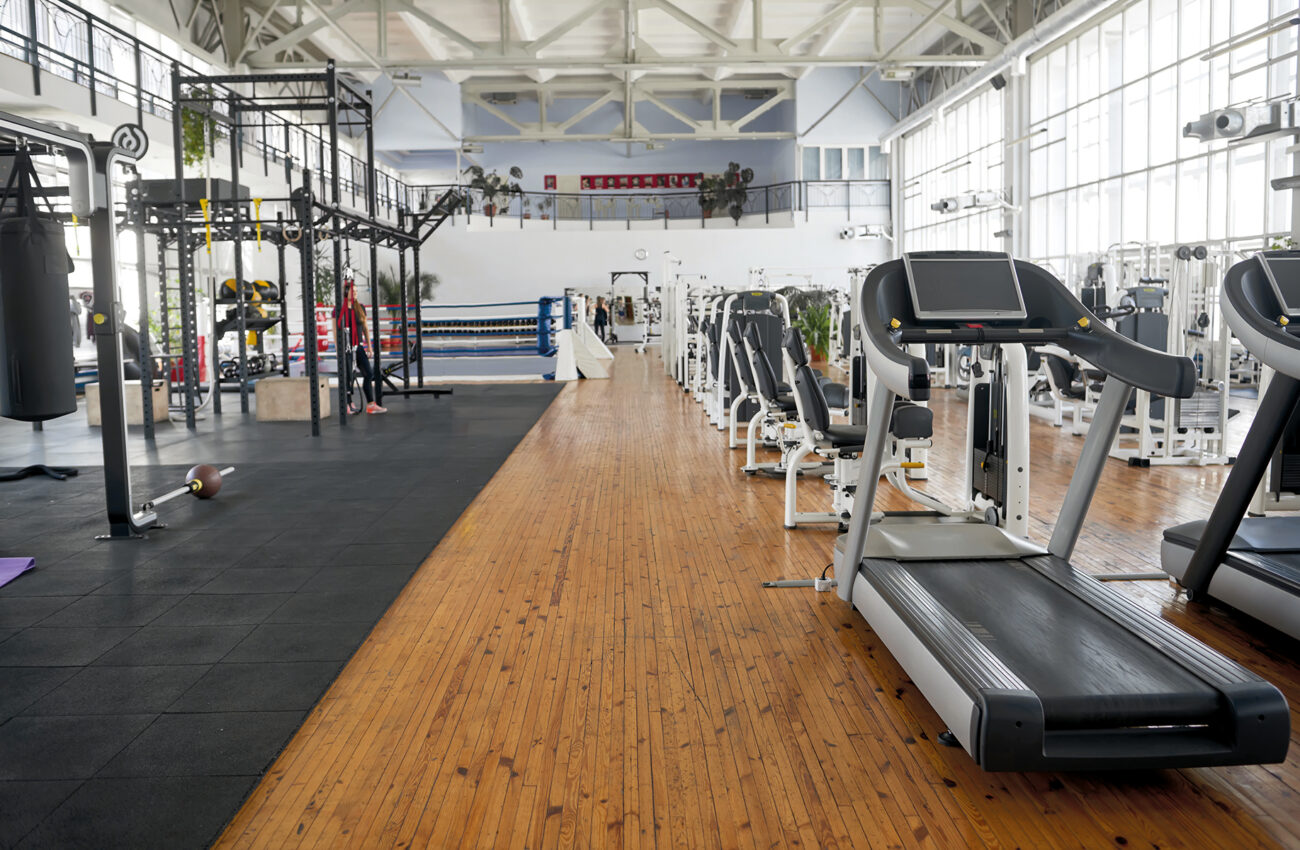 Gym interior with equipment.